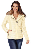LC85117-15-XXL, LC85117-15-XL, LC85117-15-L, LC85117-15-M, LC85117-15-S, LC85117-15-2XL, Beige Winter Coats for Women Camel Faux Fur Collar Trim Black Quilted Jacket Outerwear