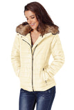 LC85117-15-XXL, LC85117-15-XL, LC85117-15-L, LC85117-15-M, LC85117-15-S, LC85117-15-2XL, Beige Winter Coats for Women Camel Faux Fur Collar Trim Black Quilted Jacket Outerwear