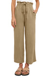 LC771296-1016-S, LC771296-1016-M, LC771296-1016-L, LC771296-1016-XL, Khaki Women's High Waist Paper Bag Straight Leg Cropped Long Pants with Pocket