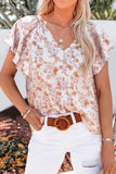 LC25114556-1-S, LC25114556-1-M, LC25114556-1-L, LC25114556-1-XL, LC25114556-1-2XL, White Women's Casual Short Sleeve Ruffle Petals Shirts Summer Casual Floral Blouse Top