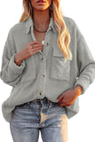 LC8511383-11-S, LC8511383-11-M, LC8511383-11-L, LC8511383-11-XL, LC8511383-11-2XL, Gray Womens Boyfriend Shirt Ribbed Shacket Loose Fit Long Sleeve Tops