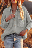 Womens Boyfriend Shirt Ribbed Shacket Loose Fit Long Sleeve Tops