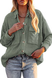 LC8511383-109-S, LC8511383-109-M, LC8511383-109-L, LC8511383-109-XL, LC8511383-109-2XL, Green Womens Boyfriend Shirt Ribbed Shacket Loose Fit Long Sleeve Tops