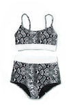 LC411956-22-S, LC411956-22-M, LC411956-22-L, LC411956-22-XL, Multicolor Women's High Waisted Bikini Leopard Two-piece Bathing Suit