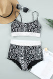 LC411956-22-S, LC411956-22-M, LC411956-22-L, LC411956-22-XL, Multicolor Women's High Waisted Bikini Leopard Two-piece Bathing Suit