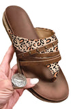 BH021061-17-37, BH021061-17-38, BH021061-17-39, BH021061-17-40, BH021061-17-41, BH021061-17-42, Brown Women's Summer Flat Slippers Leopard Rivet Flip Flops Sandals