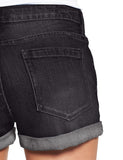 LC786063-2-S, LC786063-2-M, LC786063-2-L, LC786063-2-XL, LC786063-2-2XL, Proper Black Women's High Waisted Distressed Jeans Ripped Rolled Hem Denim Shorts
