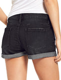 LC786063-2-S, LC786063-2-M, LC786063-2-L, LC786063-2-XL, LC786063-2-2XL, Proper Black Women's High Waisted Distressed Jeans Ripped Rolled Hem Denim Shorts