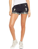 LC786063-2-S, LC786063-2-M, LC786063-2-L, LC786063-2-XL, LC786063-2-2XL, Proper Black Women's High Waisted Distressed Jeans Ripped Rolled Hem Denim Shorts