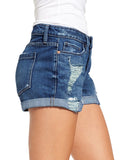 LC786063-5-S, LC786063-5-M, LC786063-5-L, LC786063-5-XL, LC786063-5-2XL, Cape blue Women's High Waisted Distressed Jeans Ripped Rolled Hem Denim Shorts