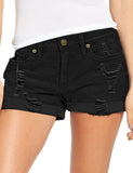 LC786063-102-S, LC786063-102-M, LC786063-102-L, LC786063-102-XL, LC786063-102-2XL, Close To The Edge Black Women's High Waisted Distressed Jeans Ripped Rolled Hem Denim Shorts
