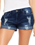 LC786063-305-S, LC786063-305-M, LC786063-305-L, LC786063-305-XL, LC786063-305-2XL, Lapis Loft Women's High Waisted Distressed Jeans Ripped Rolled Hem Denim Shorts