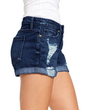 LC786063-305-S, LC786063-305-M, LC786063-305-L, LC786063-305-XL, LC786063-305-2XL, Lapis Loft Women's High Waisted Distressed Jeans Ripped Rolled Hem Denim Shorts