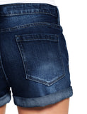 LC786063-305-S, LC786063-305-M, LC786063-305-L, LC786063-305-XL, LC786063-305-2XL, Lapis Loft Women's High Waisted Distressed Jeans Ripped Rolled Hem Denim Shorts
