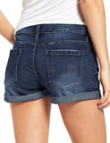 LC786063-405-S, LC786063-405-M, LC786063-405-L, LC786063-405-XL, LC786063-405-2XL, Deep River Blue Women's High Waisted Distressed Jeans Ripped Rolled Hem Denim Shorts