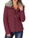 LC85117-3-XXL, LC85117-3-XL, LC85117-3-L, LC85117-3-M, LC85117-3-S, LC85117-3-2XL, Tawny Port Winter Coats for Women Camel Faux Fur Collar Trim Black Quilted Jacket Outerwear