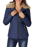 LC85117-5-2XL, LC85117-5-L, LC85117-5-M, LC85117-5-S, LC85117-5-XL, Estate Blue Winter Coats for Women Camel Faux Fur Collar Trim Black Quilted Jacket Outerwear