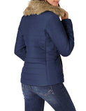 LC85117-5-2XL, LC85117-5-L, LC85117-5-M, LC85117-5-S, LC85117-5-XL, Estate Blue Winter Coats for Women Camel Faux Fur Collar Trim Black Quilted Jacket Outerwear