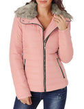 LC85117-10-XXL, LC85117-10-XL, LC85117-10-L, LC85117-10-M, LC85117-10-S, LC85117-10-2XL, powder pink Winter Coats for Women Camel Faux Fur Collar Trim Black Quilted Jacket Outerwear