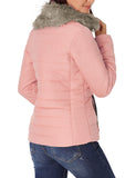 LC85117-10-XXL, LC85117-10-XL, LC85117-10-L, LC85117-10-M, LC85117-10-S, LC85117-10-2XL, powder pink Winter Coats for Women Camel Faux Fur Collar Trim Black Quilted Jacket Outerwear