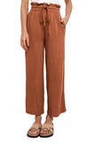 LC771296-17-S, LC771296-17-M, LC771296-17-L, LC771296-17-XL, Brown Women's High Waist Paper Bag Straight Leg Cropped Long Pants with Pocket