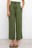 LC771296-109-S, LC771296-109-M, LC771296-109-L, LC771296-109-XL, Green Women's High Waist Paper Bag Straight Leg Cropped Long Pants with Pocket