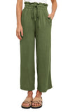 LC771296-109-S, LC771296-109-M, LC771296-109-L, LC771296-109-XL, Green Women's High Waist Paper Bag Straight Leg Cropped Long Pants with Pocket