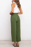 LC771296-109-S, LC771296-109-M, LC771296-109-L, LC771296-109-XL, Green Women's High Waist Paper Bag Straight Leg Cropped Long Pants with Pocket