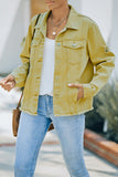 LC8511504-7-S, LC8511504-7-M, LC8511504-7-L, LC8511504-7-XL, LC8511504-7-2XL, Yellow Women's Jean Jacket Long Sleeve Lapel Distressed Raw Hem Buttons Denim Coat