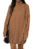LC273304-17-S, LC273304-17-M, LC273304-17-L, LC273304-17-XL, LC273304-17-2XL, Brown Womens Twist Fringe Cable Knit High Neck Oversized Sweater Dress