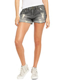 LC786063-11-S, LC786063-11-M, LC786063-11-L, LC786063-11-XL, LC786063-11-2XL, Foxy Gray Women's High Waisted Distressed Jeans Ripped Rolled Hem Denim Shorts