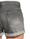 LC786063-11-S, LC786063-11-M, LC786063-11-L, LC786063-11-XL, LC786063-11-2XL, Foxy Gray Women's High Waisted Distressed Jeans Ripped Rolled Hem Denim Shorts