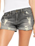 LC786063-11-S, LC786063-11-M, LC786063-11-L, LC786063-11-XL, LC786063-11-2XL, Foxy Gray Women's High Waisted Distressed Jeans Ripped Rolled Hem Denim Shorts