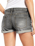 LC786063-11-S, LC786063-11-M, LC786063-11-L, LC786063-11-XL, LC786063-11-2XL, Foxy Gray Women's High Waisted Distressed Jeans Ripped Rolled Hem Denim Shorts