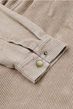 LC8512025-16-S, LC8512025-16-M, LC8512025-16-L, LC8512025-16-XL, LC8512025-16-2XL, Khaki Corduroy Shacket Jacket Button Down Hooded Coat with Pockets