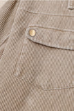 LC8512025-16-S, LC8512025-16-M, LC8512025-16-L, LC8512025-16-XL, LC8512025-16-2XL, Khaki Corduroy Shacket Jacket Button Down Hooded Coat with Pockets