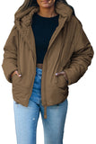 LC856045-17-S, LC856045-17-M, LC856045-17-L, LC856045-17-XL, LC856045-17-2XL, Brown Winter Coats for Women Outdoor Zipper Hooded Coat Outwear with Pockets