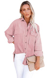 LC8511383-10-S, LC8511383-10-M, LC8511383-10-L, LC8511383-10-XL, LC8511383-10-2XL, Pink Womens Boyfriend Shirt Ribbed Shacket Loose Fit Long Sleeve Tops