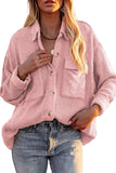 LC8511383-10-S, LC8511383-10-M, LC8511383-10-L, LC8511383-10-XL, LC8511383-10-2XL, Pink Womens Boyfriend Shirt Ribbed Shacket Loose Fit Long Sleeve Tops