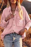 LC8511383-10-S, LC8511383-10-M, LC8511383-10-L, LC8511383-10-XL, LC8511383-10-2XL, Pink Womens Boyfriend Shirt Ribbed Shacket Loose Fit Long Sleeve Tops