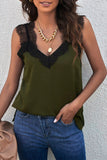 LC251886-9-S, LC251886-9-M, LC251886-9-L, LC251886-9-XL, LC251886-9-2XL, Green Women's V Neck Sleeveless Lace Trim Camisole Sleeveless Tank Top