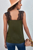 LC251886-9-S, LC251886-9-M, LC251886-9-L, LC251886-9-XL, LC251886-9-2XL, Green Women's V Neck Sleeveless Lace Trim Camisole Sleeveless Tank Top