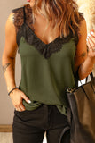 LC251886-9-S, LC251886-9-M, LC251886-9-L, LC251886-9-XL, LC251886-9-2XL, Green Women's V Neck Sleeveless Lace Trim Camisole Sleeveless Tank Top