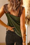 LC251886-9-S, LC251886-9-M, LC251886-9-L, LC251886-9-XL, LC251886-9-2XL, Green Women's V Neck Sleeveless Lace Trim Camisole Sleeveless Tank Top