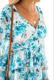 LC6111091-4-S, LC6111091-4-M, LC6111091-4-L, LC6111091-4-XL, Sky Blue Women's Wrap V Neck Floral Long Sleeve Maxi Dress with Slit
