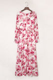 LC6111091-10-S, LC6111091-10-M, LC6111091-10-L, LC6111091-10-XL, Pink Women's Wrap V Neck Floral Long Sleeve Maxi Dress with Slit