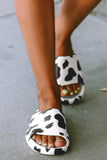 BH02664-1-37, BH02664-1-39, BH02664-1-41, BH02664-1-36, BH02664-1-38, BH02664-1-40, White Summer Cow Print Slides for Women Animal Sandals Open Toe Thick Sole Slippers