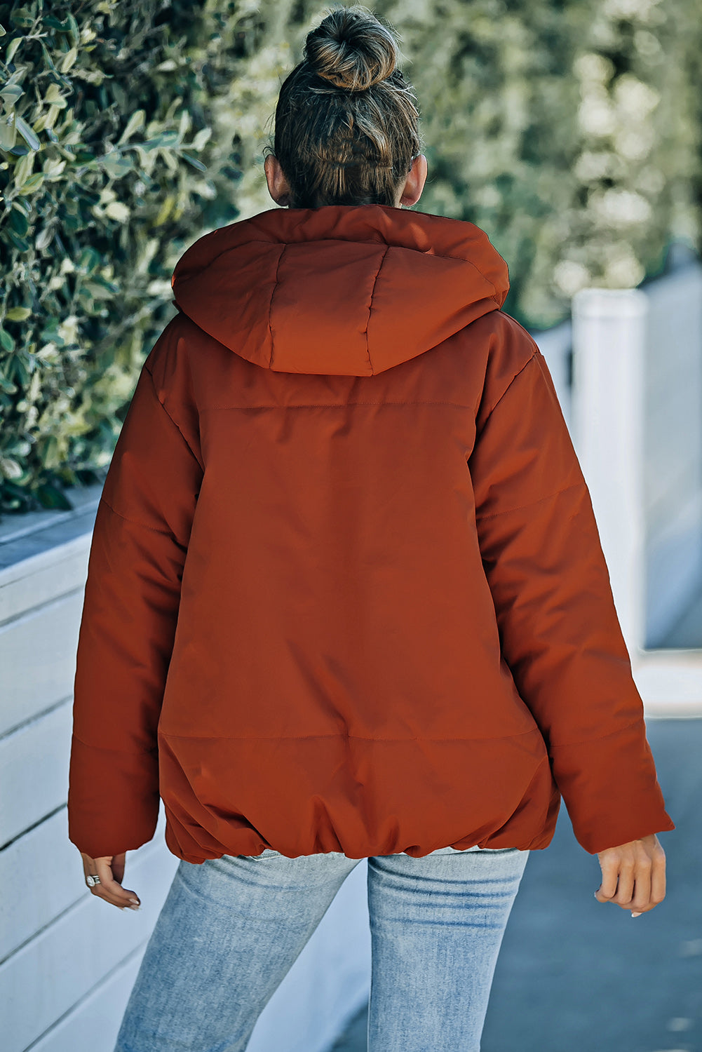 LC856045-14-S, LC856045-14-M, LC856045-14-L, LC856045-14-XL, LC856045-14-2XL, Orange Winter Coats for Women Outdoor Zipper Hooded Coat Outwear with Pockets