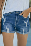 LC786063-5-S, LC786063-5-M, LC786063-5-L, LC786063-5-XL, LC786063-5-2XL, Cape blue Women's High Waisted Distressed Jeans Ripped Rolled Hem Denim Shorts