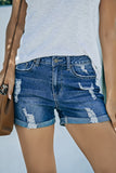 LC786063-5-S, LC786063-5-M, LC786063-5-L, LC786063-5-XL, LC786063-5-2XL, Cape blue Women's High Waisted Distressed Jeans Ripped Rolled Hem Denim Shorts